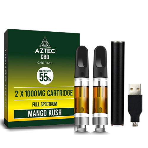 ПРОМО CBD вейп комплект пълнители Aztec Mango Kush + писалка и USB